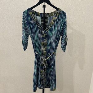 BCBGMaxAzria Blue and Yellow Patterned Dress